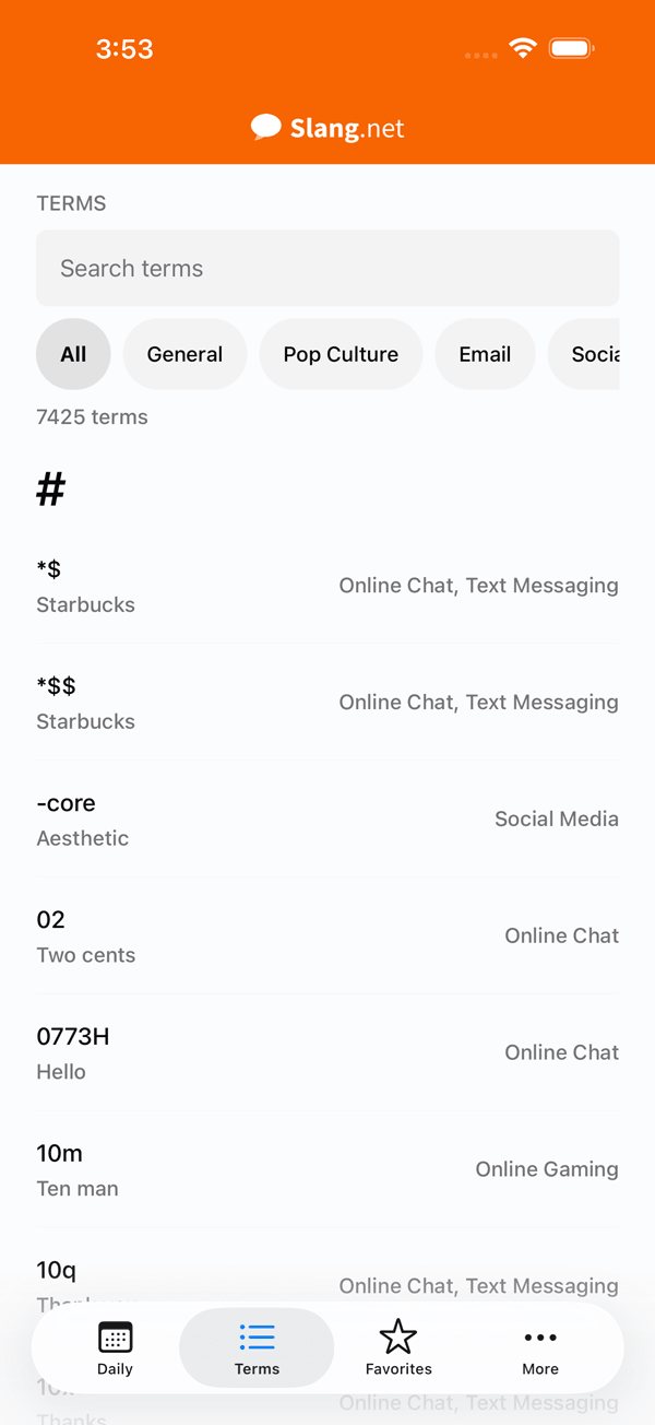 iPhone App Slang Terms List