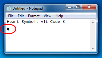 Type Heart Symbol in Notepad