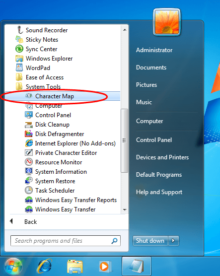 Open Windows Character Map