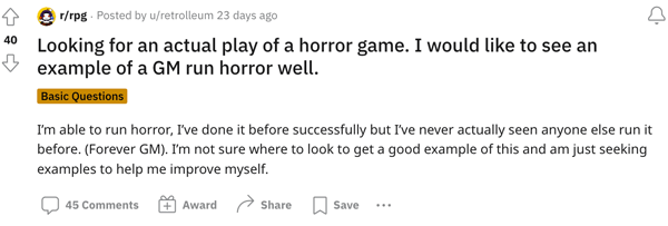 A Redditor searching for a good horror actual play