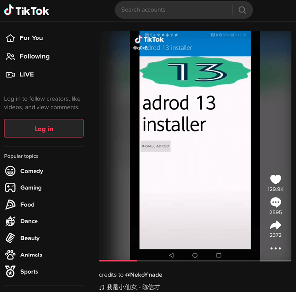 An Adrod 13 Installer video on TikTok