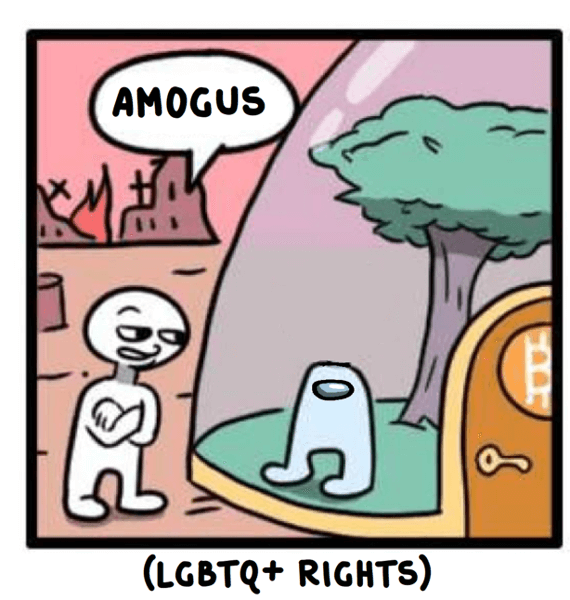 An edited version of the original Amogus meme