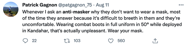 Tweet criticizing anti-maskers