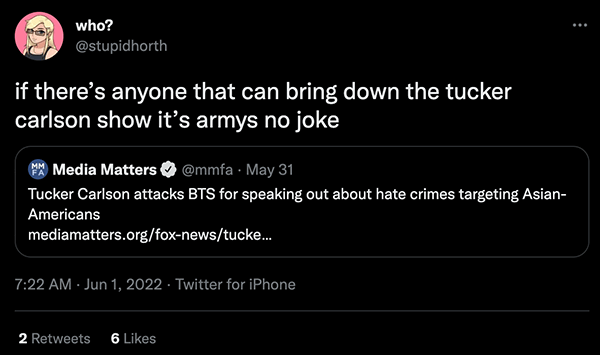 Tweet about BTS' ARMY going after Tucker Carlson