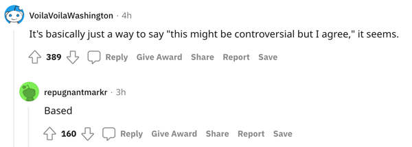 Redditors discussing the definition of based