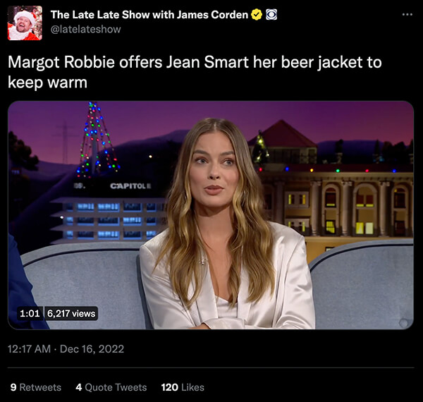 Margot Robbie describing a beer jacket