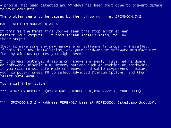 One of the infamous blue screens of death