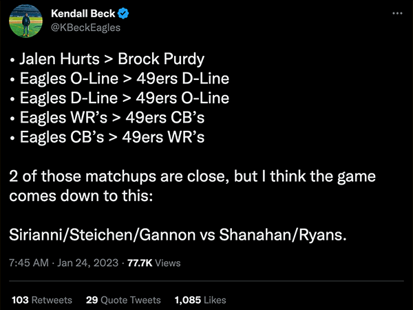 Tweet comparing teams' CBs and other positions