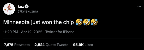 Tweet making fun of the Wolves for celebrating like they won the chip