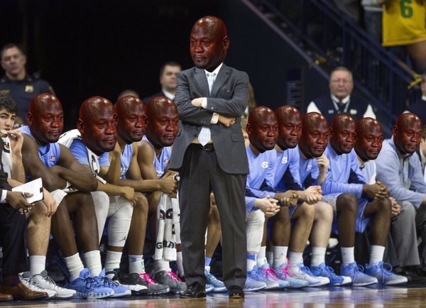 Crying Jordan placed on the heads of the UNC basketball team