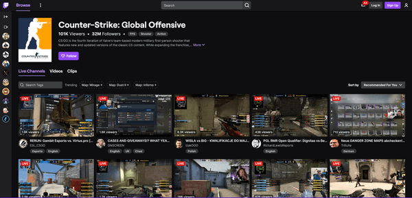 A sampling of Twitch's CS:GO content