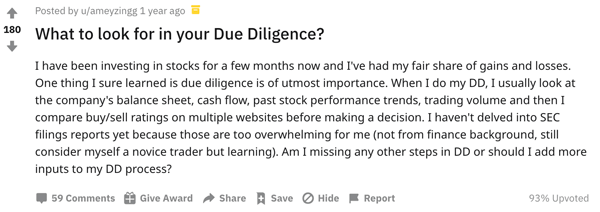When discussing stocks, DD means &quot;due diligence&quot;