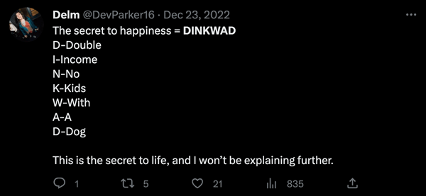 A Twitter user defines DINKWAD