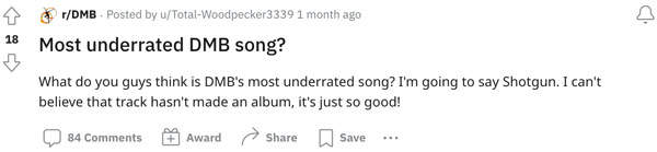 A DMB fan posting to the group's subreddit