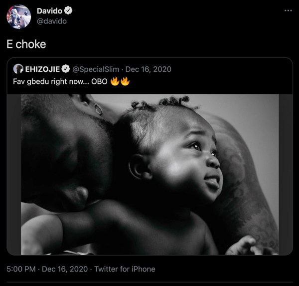 An e choke tweet from Davido