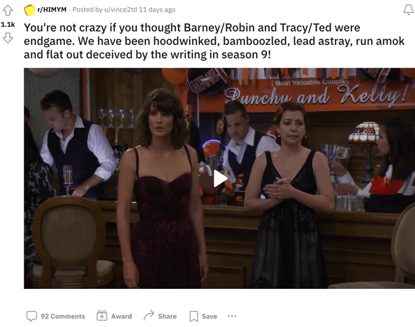 A Reddit post discussing HIMYM endgame couples