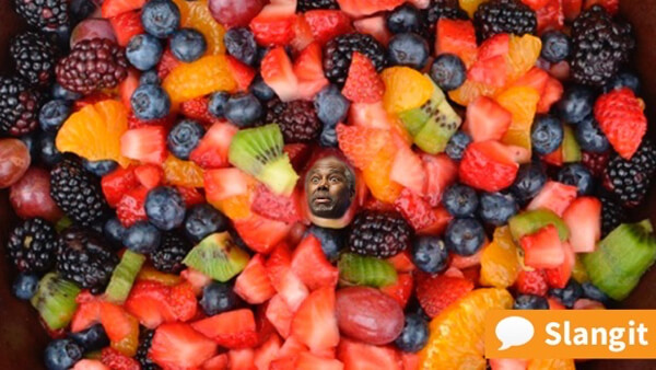 An image of a fruit salad with Presidential hopeful Ben Carson