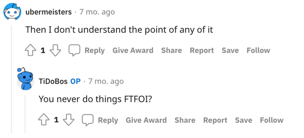 A use of FTFOI on Reddit
