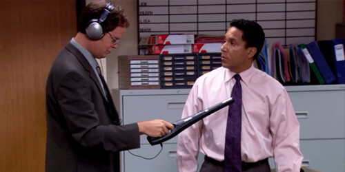 Dwight Schrute checking Oscar out with his gaydar device in &quot;The Office&quot;