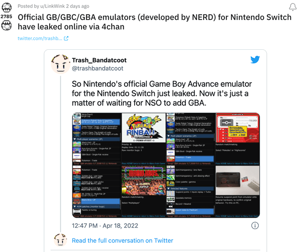 Nintendo created an official GBA emulator for the Nintendo Switch