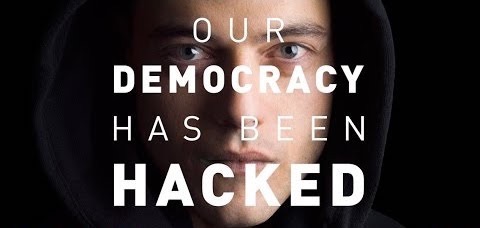 A promotion for the Mr. Robot TV show that revolves around a hacktivist