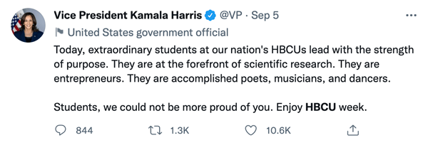 VP Kamala Harris celebrating HBCU Week