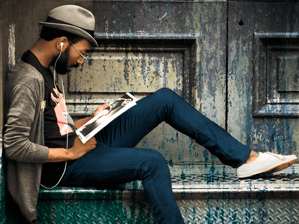 A hipster listening to music