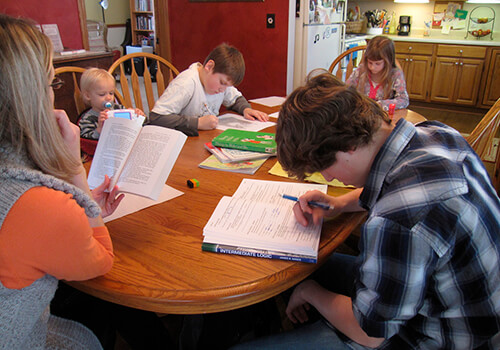A group of studying homeschool students