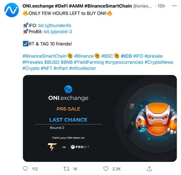 One of many ICOs advertised on Twitter
