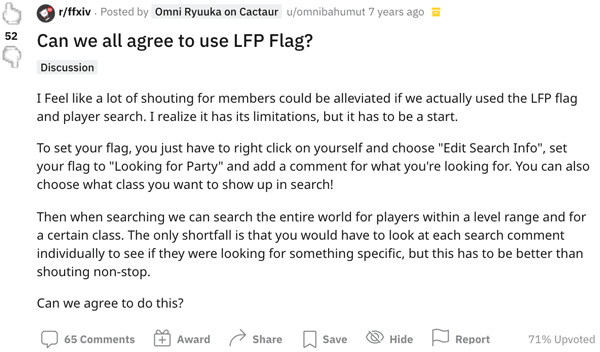 A FFXIV player attempting to create a better LFP system