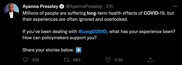 Twitter users discuss long COVID using the #LongCOVID hashtag