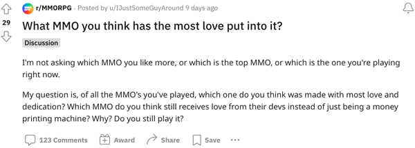 A gamer discussing MMOs on Reddit