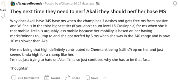 A LoL player arguing for an Akali nerf