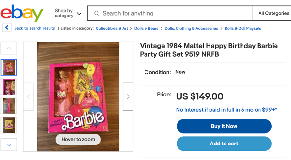 A vintage, NRFB Barbie on eBay