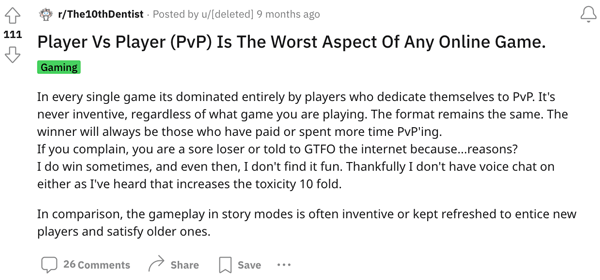 A gamer who does not like PvP games