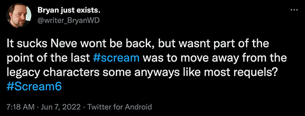 Scream requel tweet