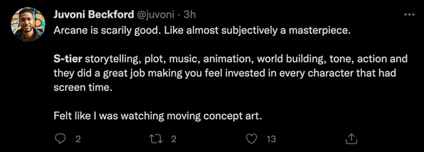 A Twitter user discussing an S-tier Netflix series