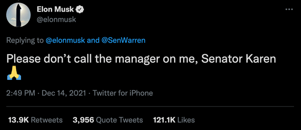 Musk's original Senator Karen tweet