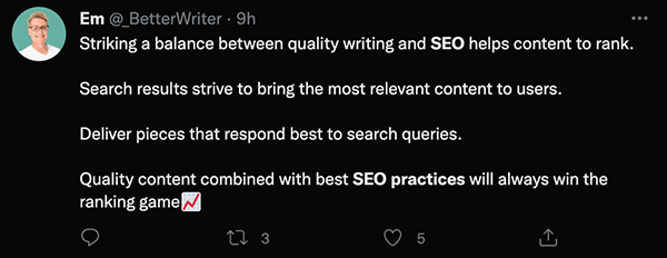 Tweet about best SEO practices