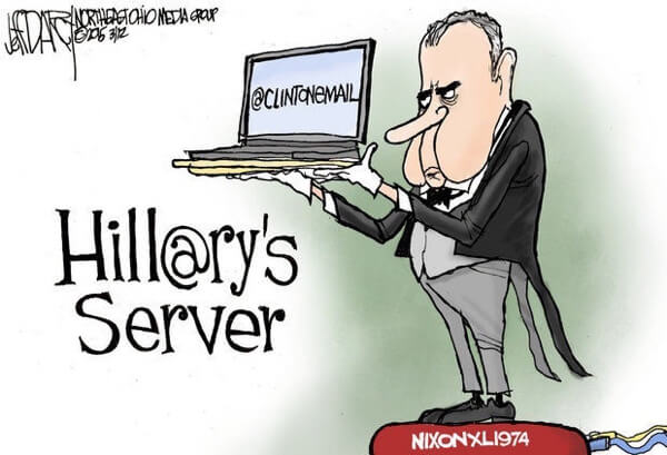 Political cartoon connecting Clinton's controversy to Richard Nixon's Watergate