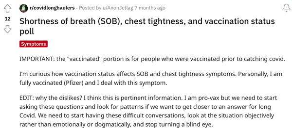 You may see SOB used in health-related forums