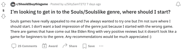 A gamer wondering where to start with soulslikes