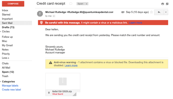 An example of malicious spam