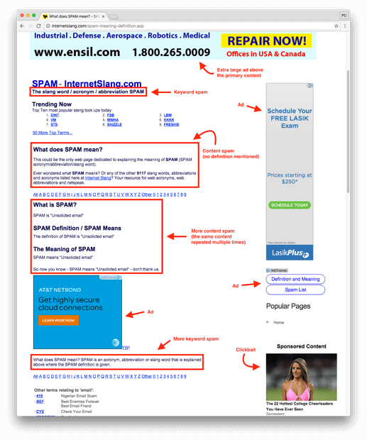 An example of a spammy site