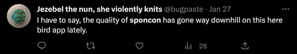 A Twitter user discussing the state of sponcon