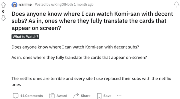 An anime fan trying to source some subs