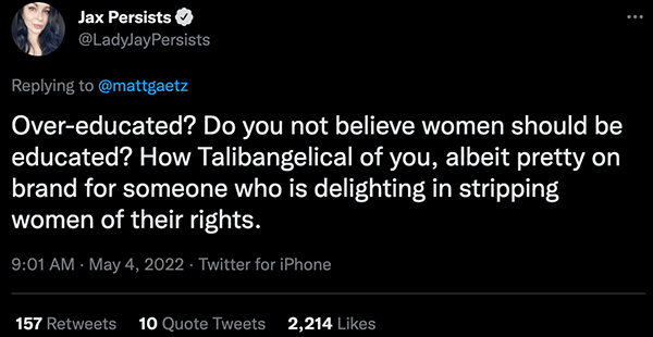 Critical talibangelical tweet