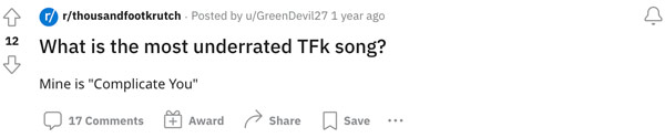 A TFK fan sharing their opinion about the group's most underrated song