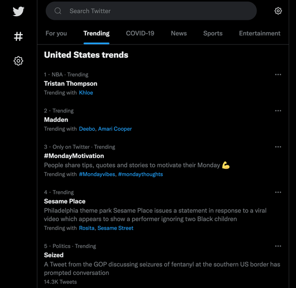 Some TTs on Twitter's Trending page