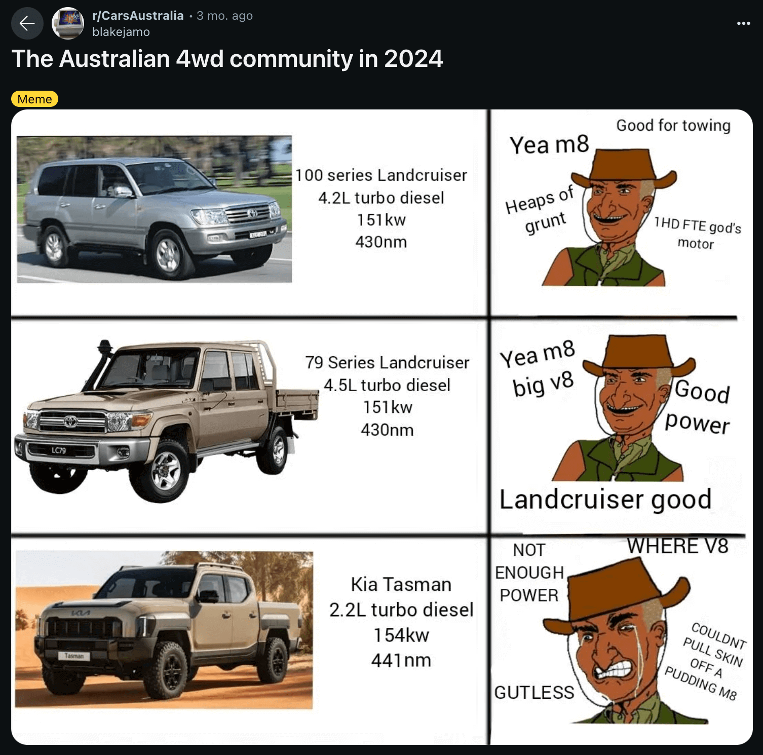 Australian 4WD community meme posted on Reddit 